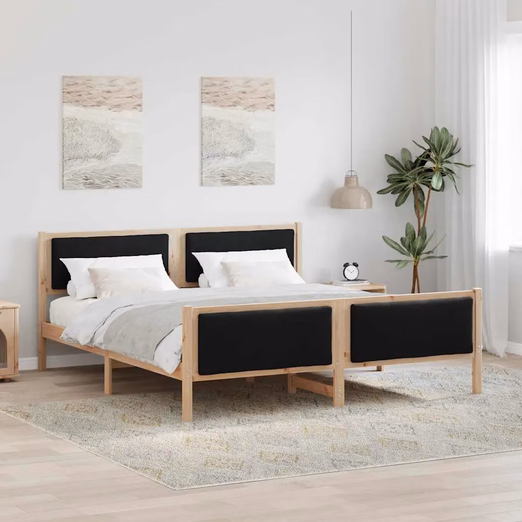 Struttura del letto con testiera vidaXL in legno di pino e tessuto, Nero, L/P/H: 180 x 200 x 103,5 cm – 1