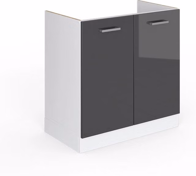 Mobile lavello cucina Vicco R-Line Antracite e Bianco lucido con ante a battente L: 80 cm, H: 81,6 cm, P: 46 cm