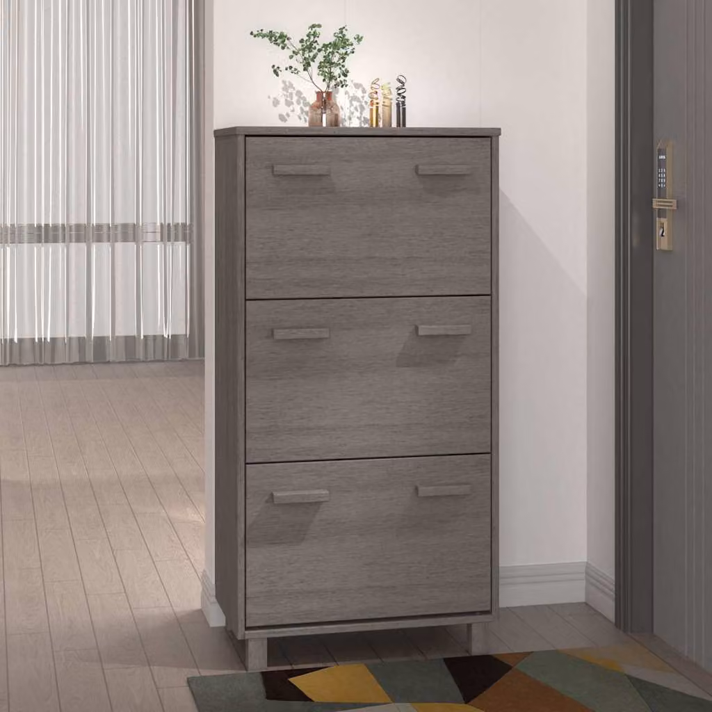 Scarpiera moderna vidaXL HAMAR Grigio opaco in legno di pino, L/P/H: 59,5 x 35 x 117 cm