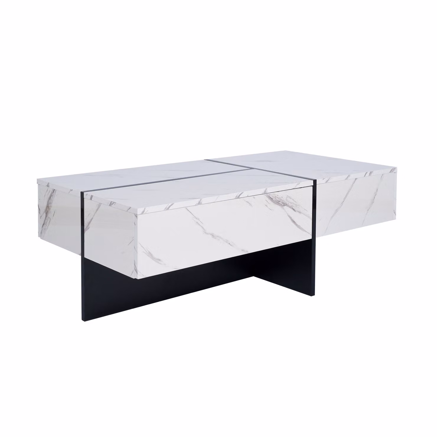Tavolino da salotto moderno Aosom con illuminazione LED, design in marmo sintetico bianco e nero con 3 cassetti, L 100 x P 50 x H 34.5 cm – 2