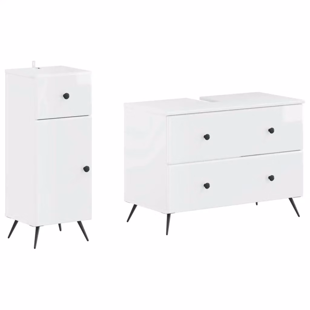 Set di mobili da bagno vidaXL composto da mobile lavabo e mobile contenitore, design moderno in legno bianco lucido – 2