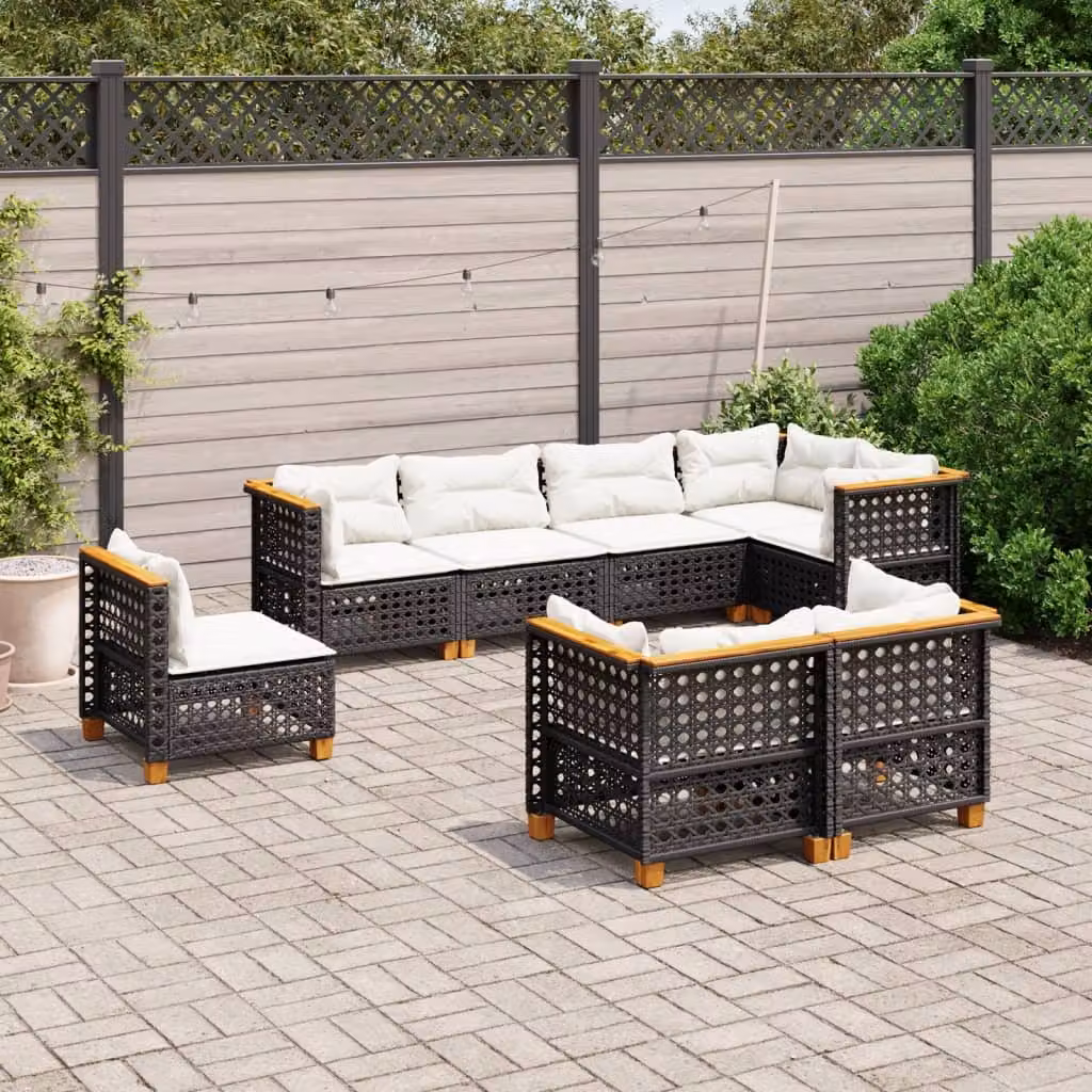 Set di Divani da Giardino vidaXL a Forma di L in Polyrattan con 8 Cuscini, Nero e Bianco – 1