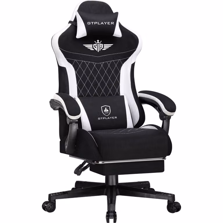Sedia da gioco GTPLAYER, sedia da gioco ergonomica in tessuto con supporto lombare, sedia per PC con schienale allargato, portata fino a 150 kg, leggera
