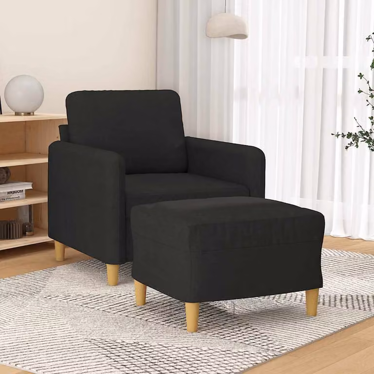 vidaXL Poltrona Relax con Poggiapiedi Nero in Tessuto e Struttura in Metallo e MDF