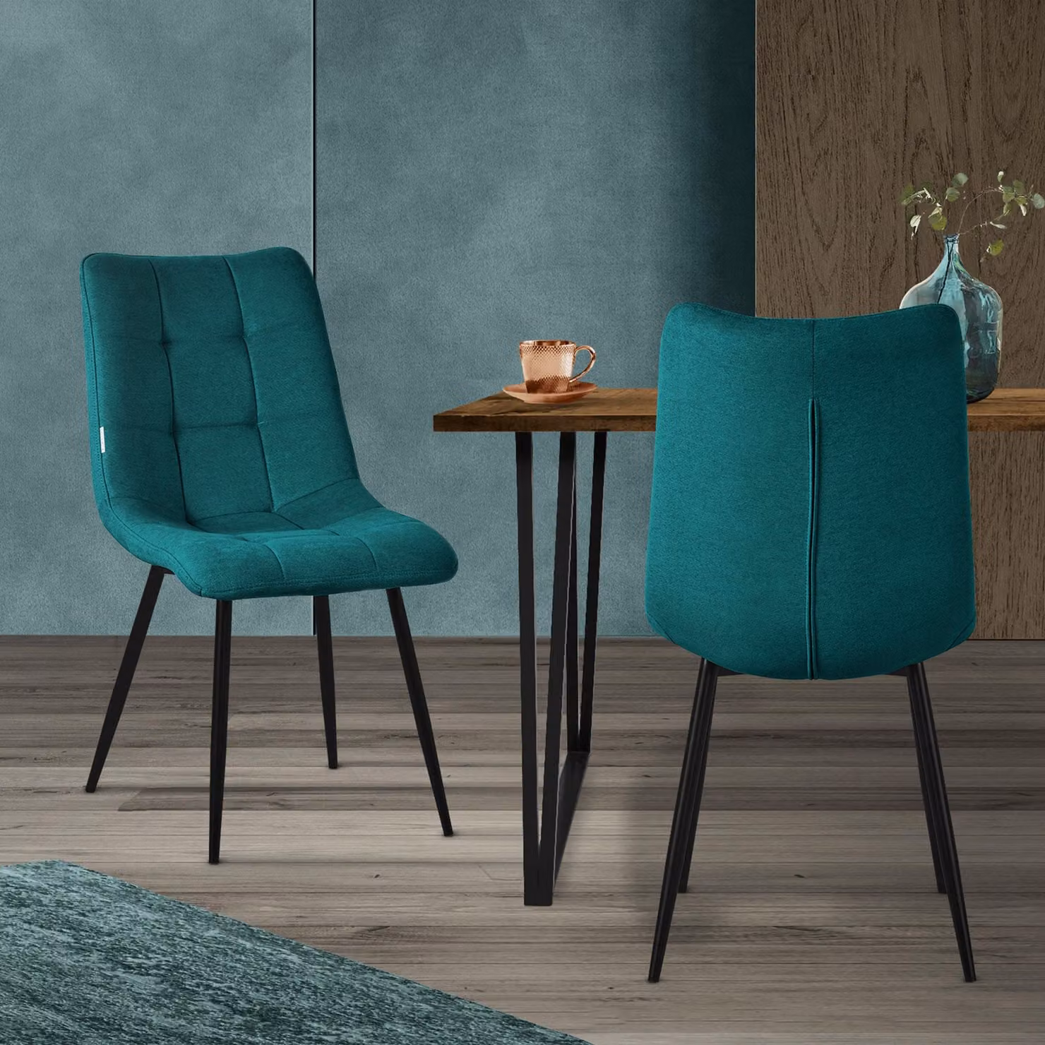 ML-Design set di 2 sedie da sala da pranzo benzina, sedie da soggiorno con rivestimento in tessuto e gambe in metallo, sedie da cucina con schienale