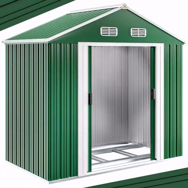 Casetta da giardino Gardebruk in metallo verde con porta scorrevole e ventilazione del tetto L/P/H: 200 x 135 x 190 cm