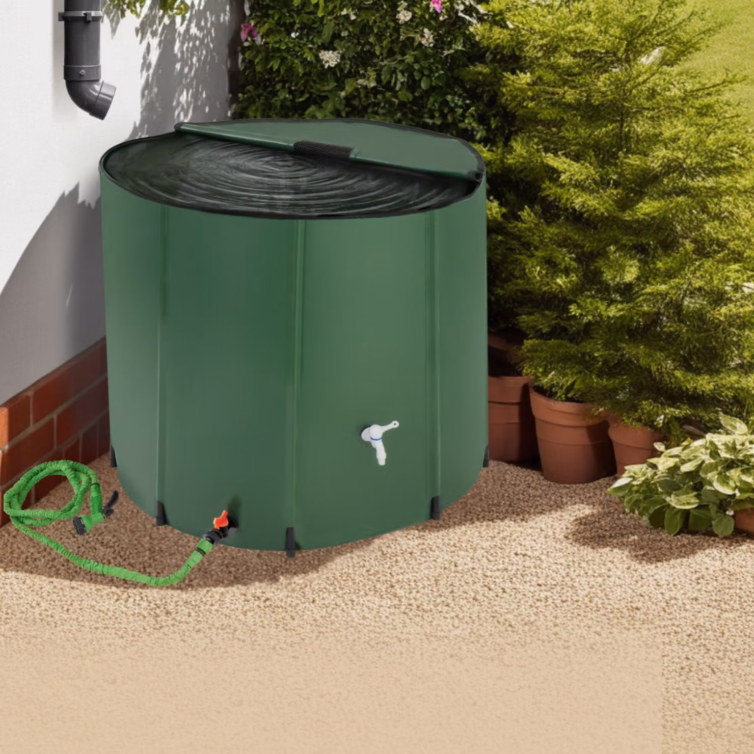 Contenitore per acqua piovana tectake verde da 750 l in poliestere e pvc – 2
