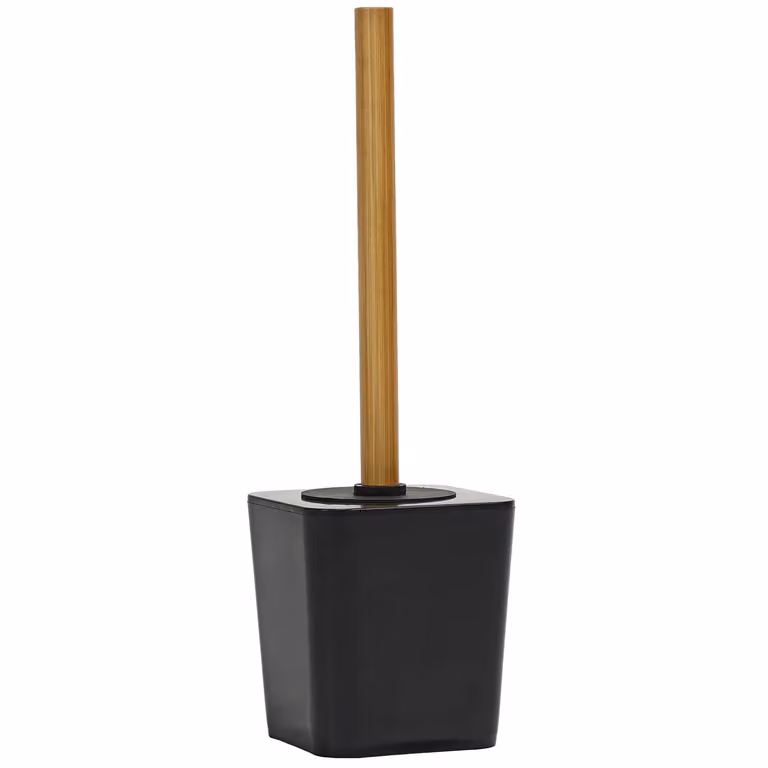 Portascopino con scopino in polistirene nero e manico in bamboo Vestiamo Casa H 38 x L 11,5 x P 11,5 cm
