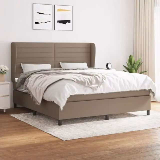 Letto Ibrido vidaXL con Giroletto a Molle e Materasso in Tessuto Beige e Bianco L/P/H: 160 x 200 x 40 cm – 1