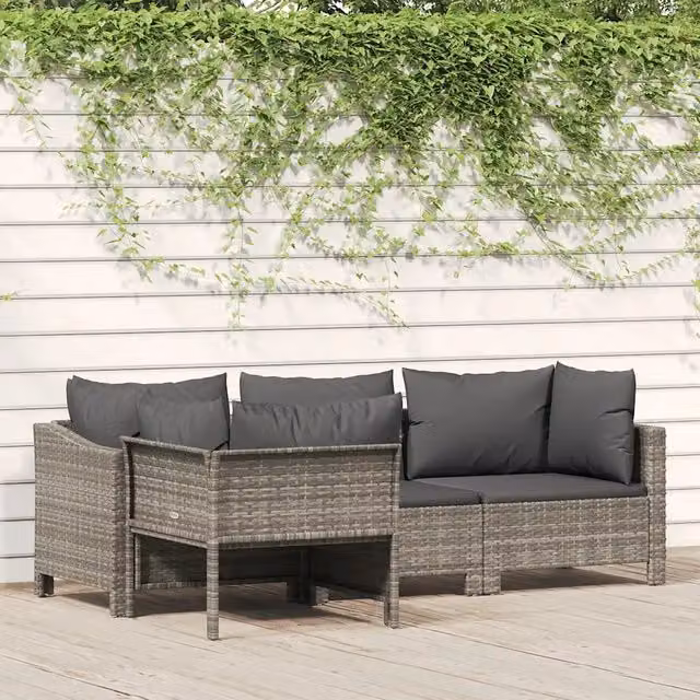 Set da giardino 4 pezzi con cuscini grigio in polyrattan 362688