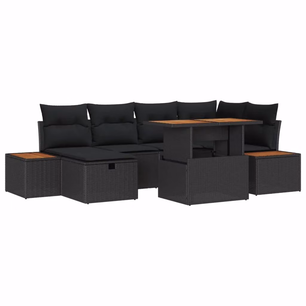 Set Divano da Giardino vidaXL 7 Pezzi in Polyrattan Nero con Cuscini e Tavolino – 2