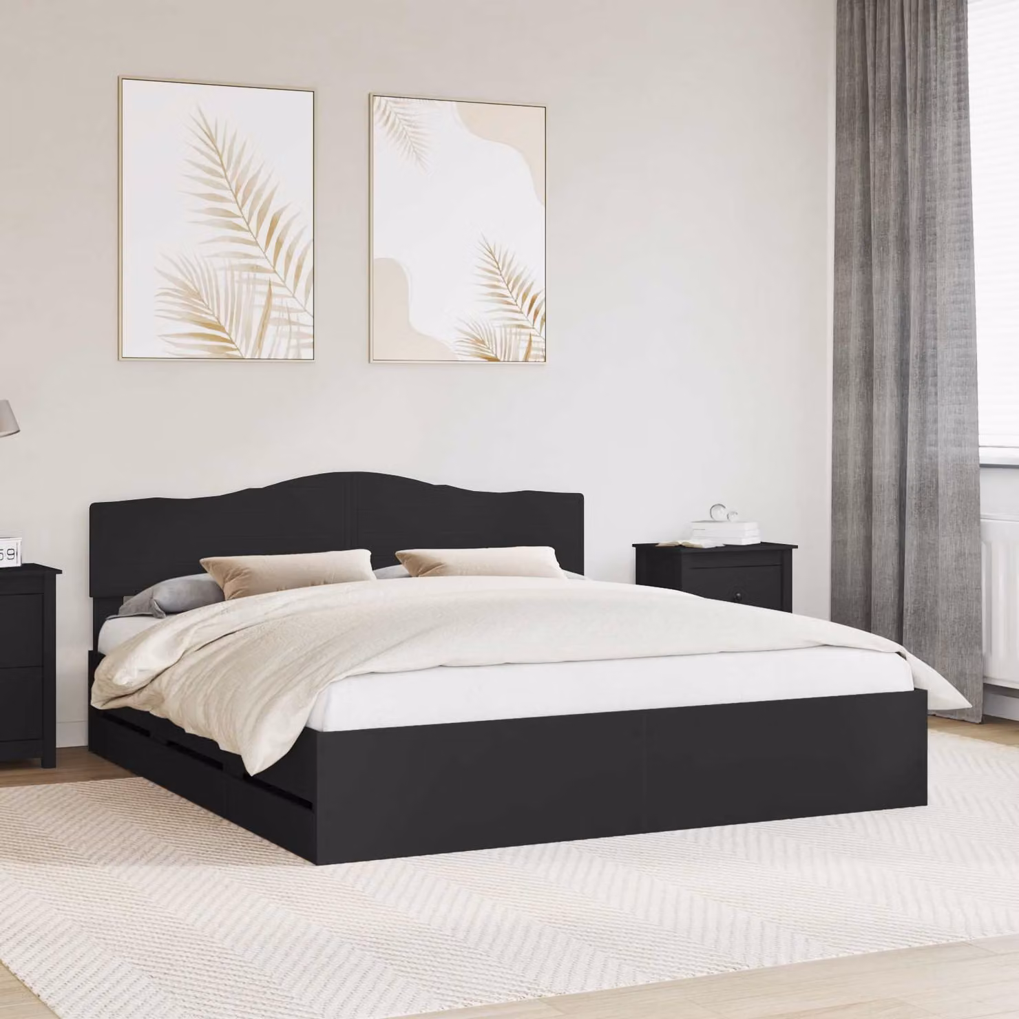 Struttura del letto moderna vidaXL in legno ingegnerizzato nero L/P/H: 200 x 200 x 90 cm