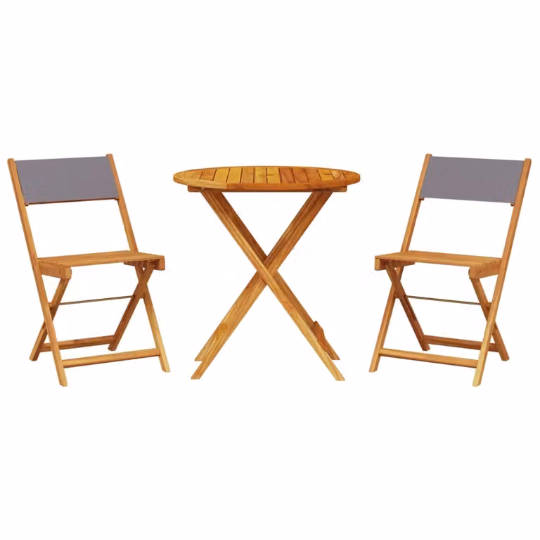 Set da Bistrot 3pz Antracite in Tessuto e Legno Massello