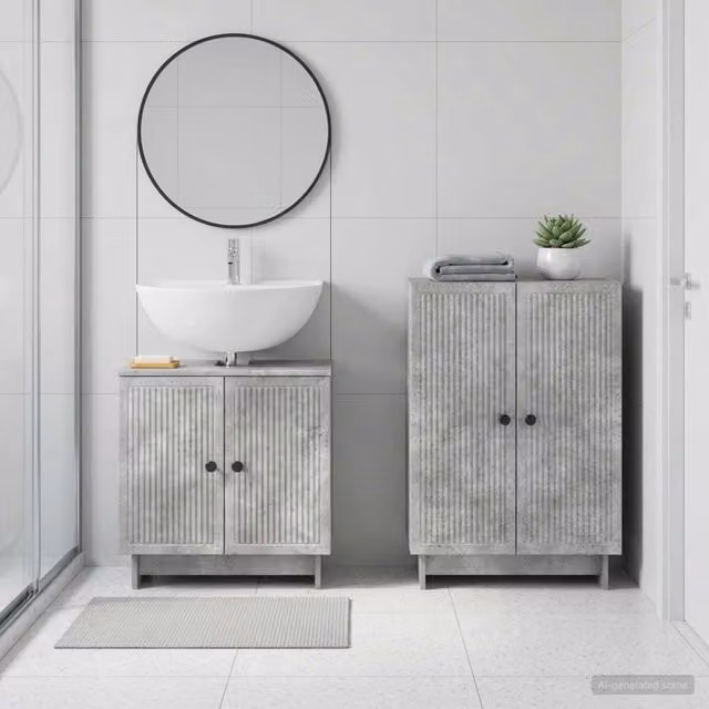 Set di mobili da bagno moderno vidaXL composto da mobile lavabo e mobile contenitore in legno grigio opaco