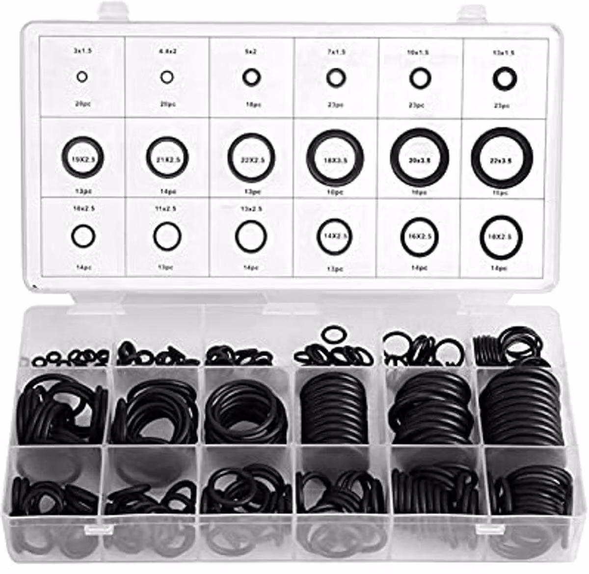 Kit di 279 guarnizioni O-ring di 18 diverse dimensioni, in gomma nera, per applicazioni idrauliche