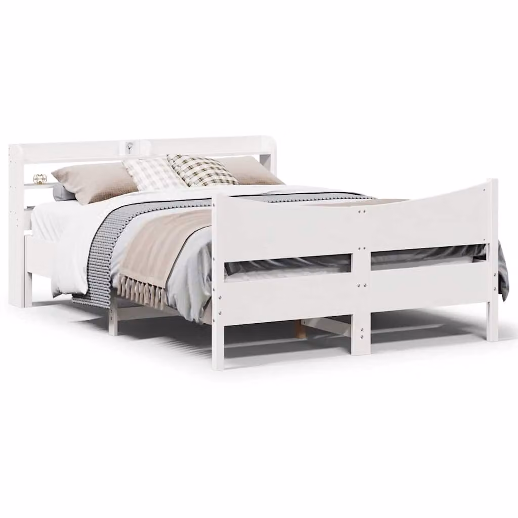 vidaXL Letto con Testiera Bianco in Legno di Pino Massello L: 150 cm, P: 200 cm