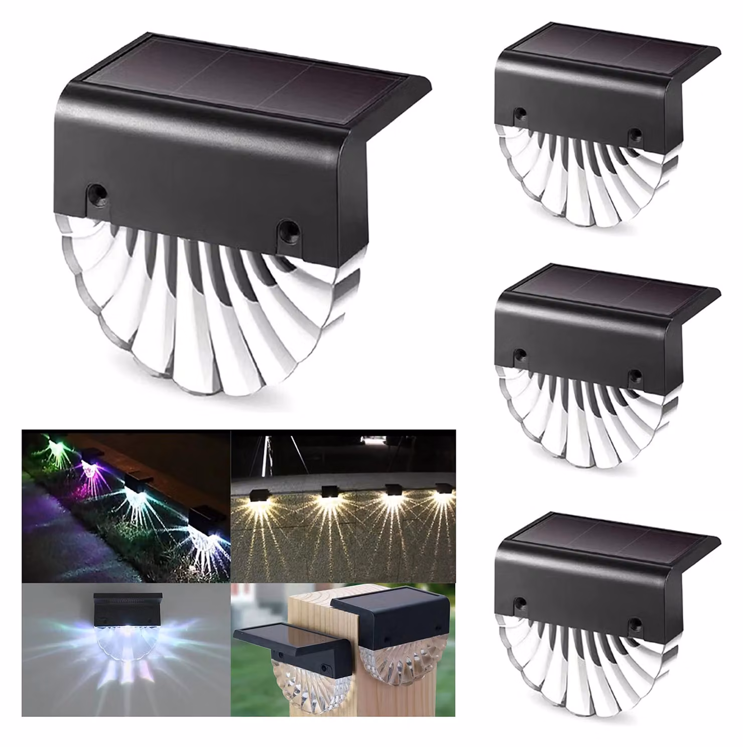 Set di 4 lampade solari, con corpo in acrilico RGB, grado di protezione IP65, luce bianca calda + RGB, 10 lumen