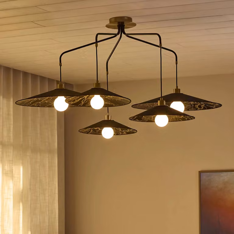 MARKET SET Lampada a sospensione Gatsby, dimmerabile, Nero, Soggiorno / Sala da pranzo, Tessuto / Stoffa / Seta, Design, Lampada a sospensione
