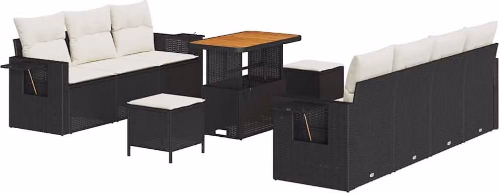 Set Divano da Giardino con cuscino 10 pcs Nero polyrattan