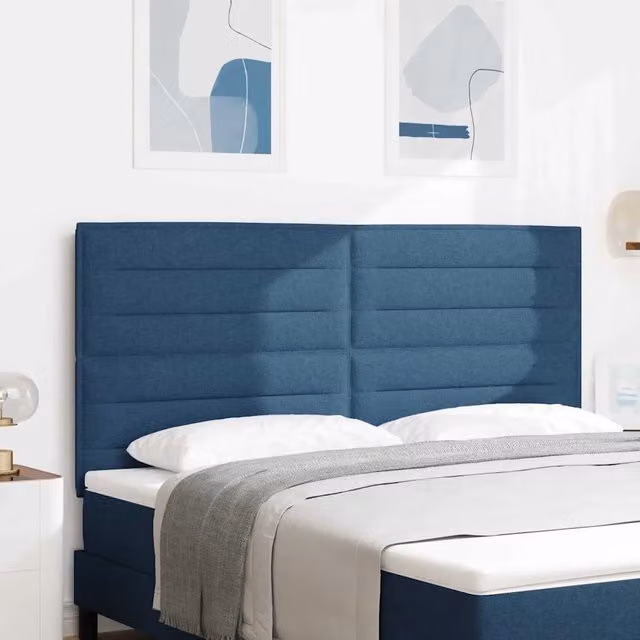 Testiera per letto imbottita vidaXL in tessuto blu con struttura in legno di pino, stile moderno – 1