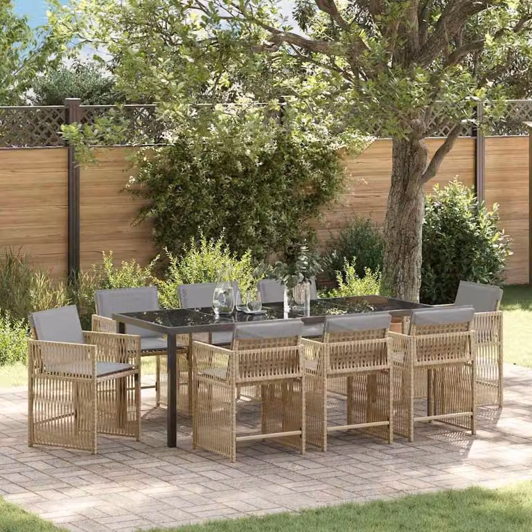 Maison Exclusive - Set da pranzo per esterno, 9 pezzi, rattan sintetico beige