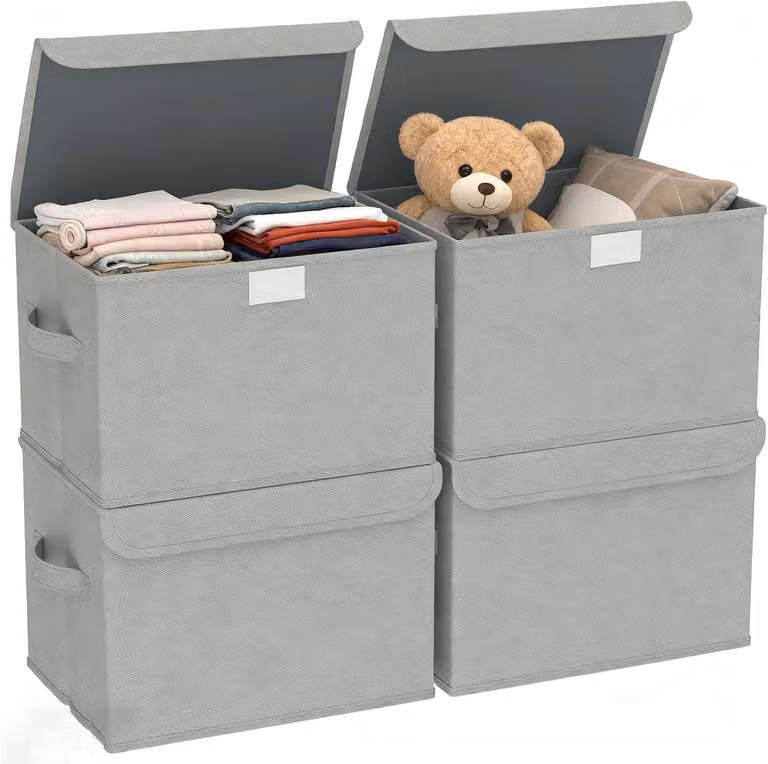 Scatole pieghevoli, set da 4, dimensioni 26x21x17 cm, con maniglie, ideali per abbigliamento e giocattoli