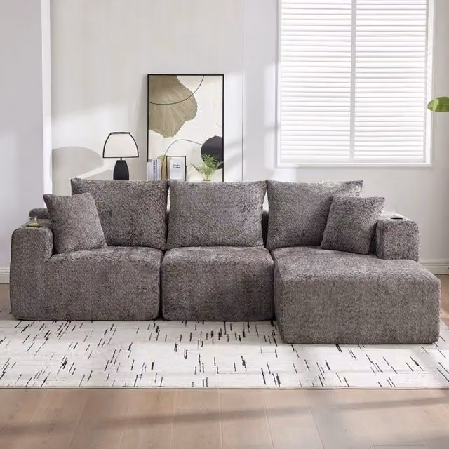 Divano Angolare Modulare 3 Posti ¨C Xylo ¨C Grigio, Chaise Longue, 261x165x80