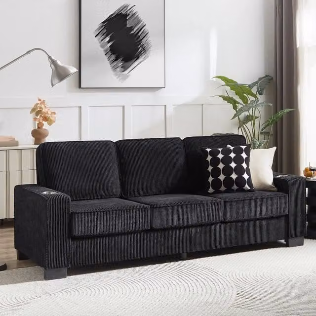 Divano 3 posti ¨C Minimal ¨C Nero tessuto 206cm con portabibite