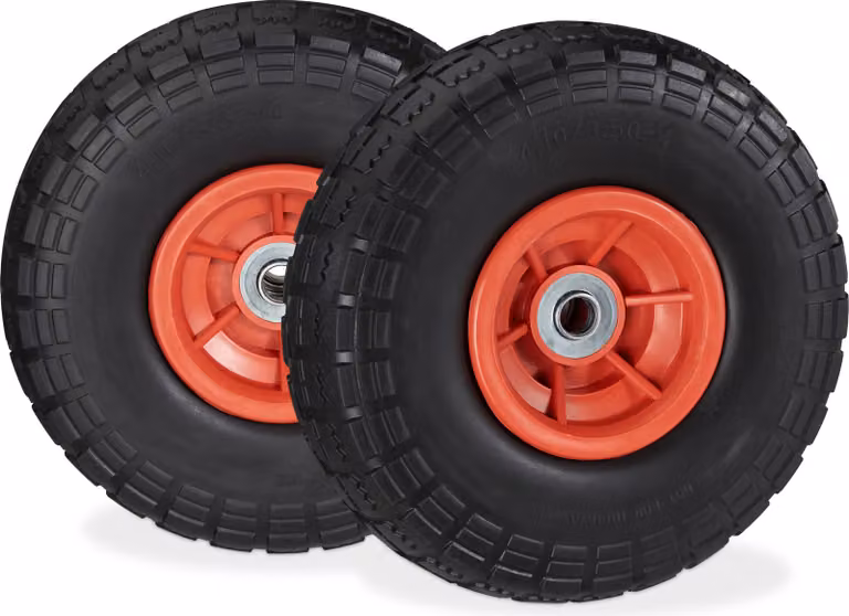 8 ruote per carrello a mano, pneumatici in gomma piena PU anti-foratura, 4.1/3.5-4", per asse da 16 mm, fino a 150 kg, 260x85 mm, nero-rosso