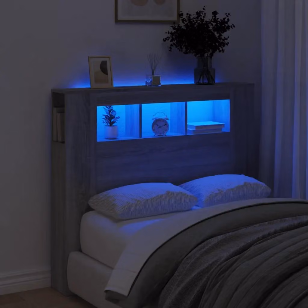 Testiera con LED e porta USB DESIGN IN Grigio Sonoma in Legno Multistrato L/P/H: 120 x 18,5 x 103,5 cm – 2