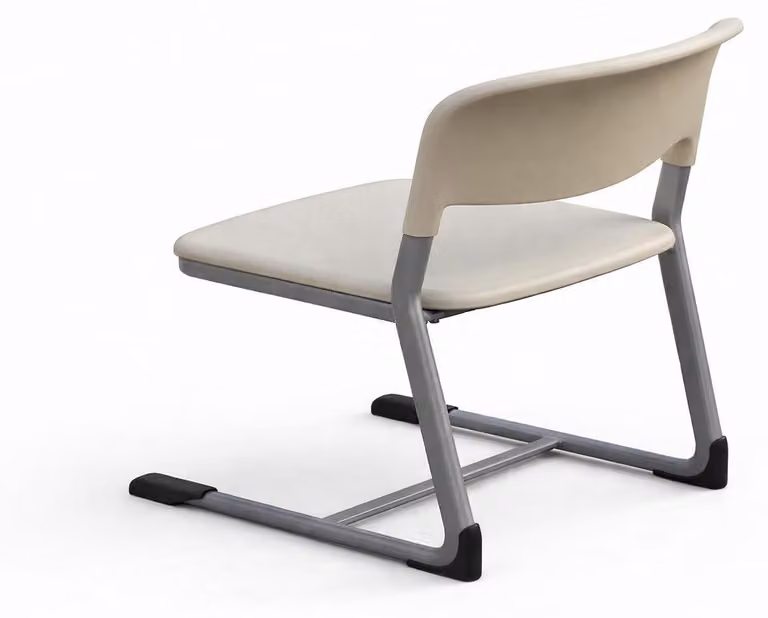 Moderna sedia da scuola a sbalzo in beige con robusta struttura in metallo