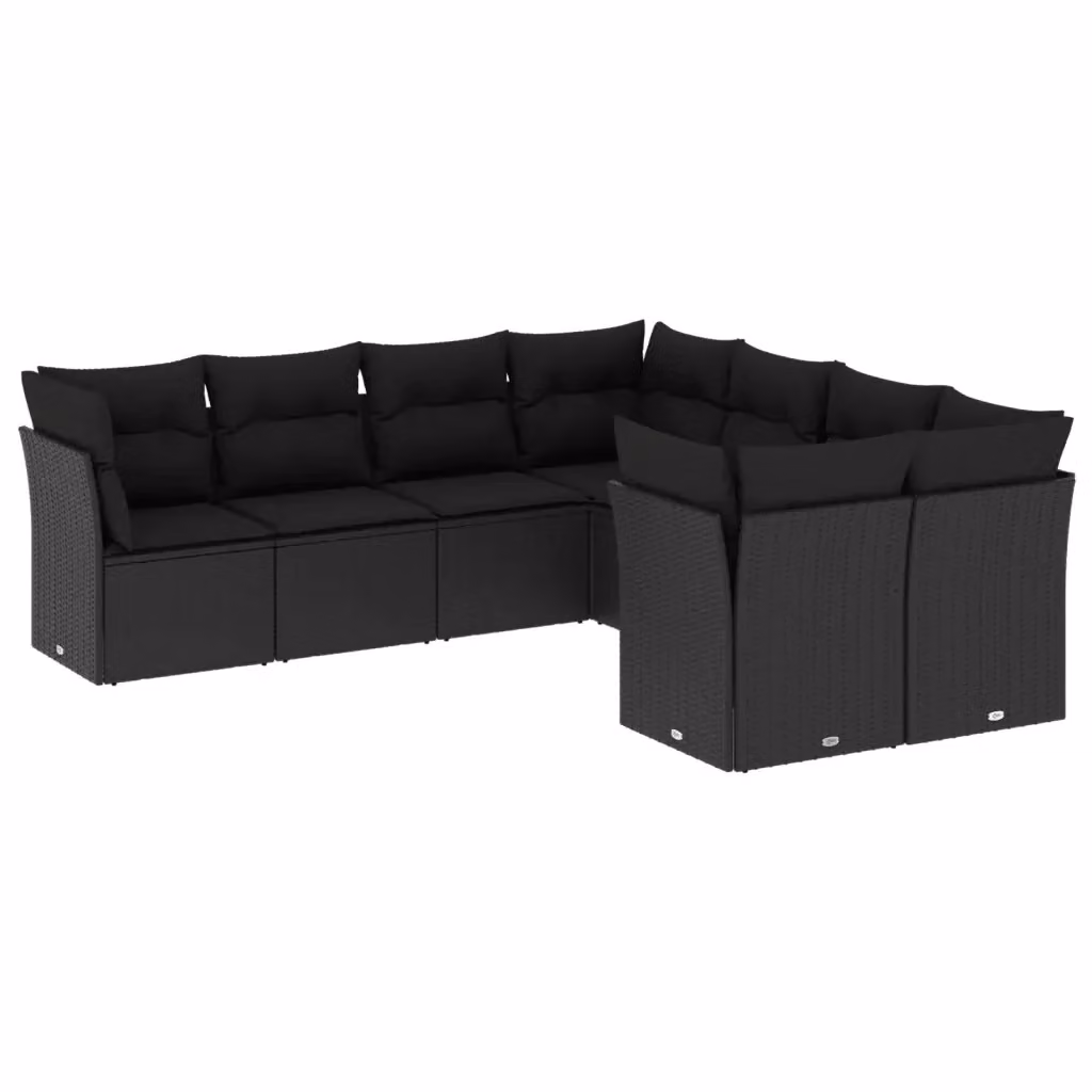 Set di divani da giardino vidaXL a forma di L con 8 pezzi e cuscini, polyrattan nero e struttura in metallo – 2