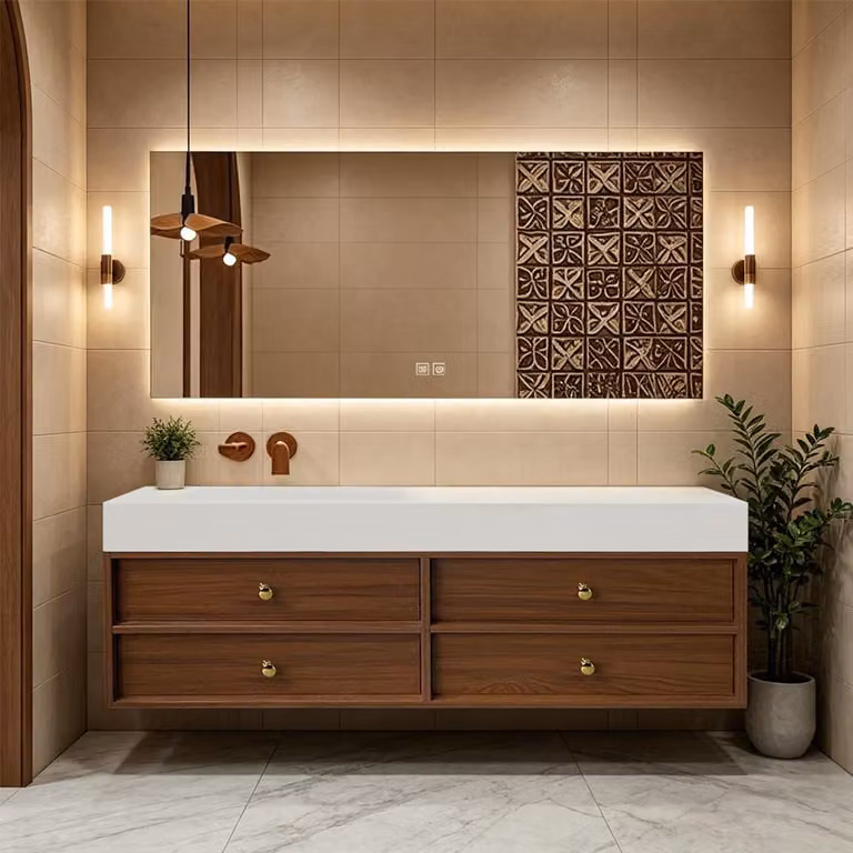 Set lavabo in pietra sinterizzata - Mobile lavabo moderno Specchio a LED con cassetto 120*55 cm 【RWC152-120 BKK】