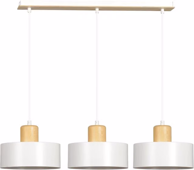 Lampada a sospensione scandinava Luceart-Classic Ravi con 3 luci in metallo bianco e legno
