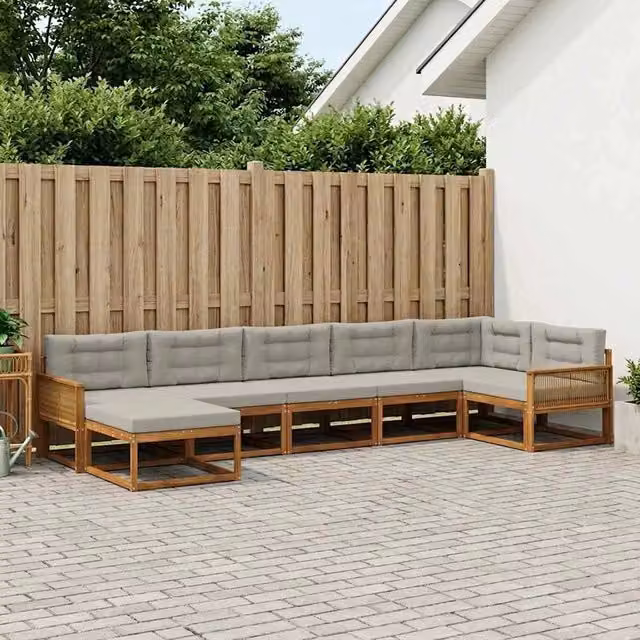 Set di divani da esterno 7 pz Naturale e Grigio Chiaro 3382749