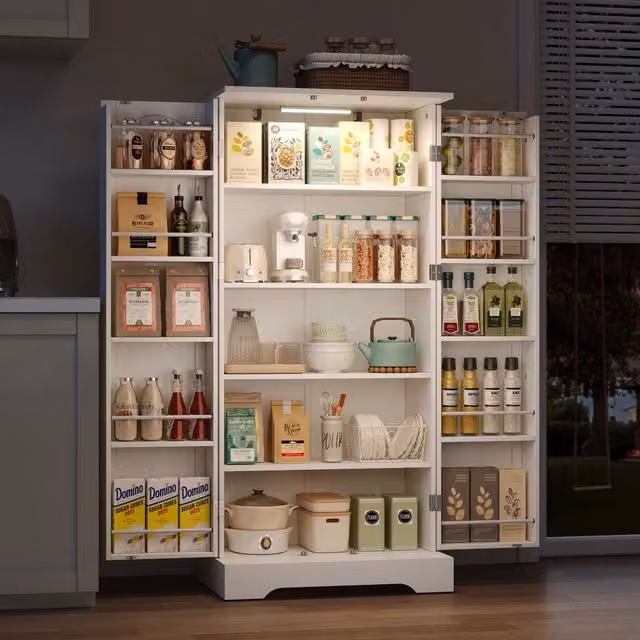 Mobile colonna cucina Mivray bianco con luce LED integrata e doppie ante, L: 60 cm, P: 35 cm, H: 128 cm