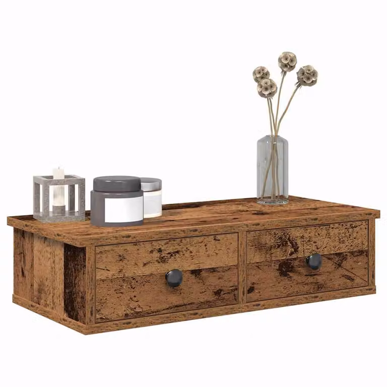 Scaffale a Parete con Cassetti vidaXL in MDF Colore Antico Marrone L 60 cm, P 28 cm, H 15 cm
