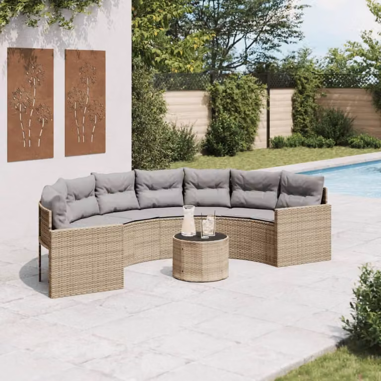 Set da giardino vidaXL a forma di U con divano a 3 posti, tavolino da caffè e cuscini beige