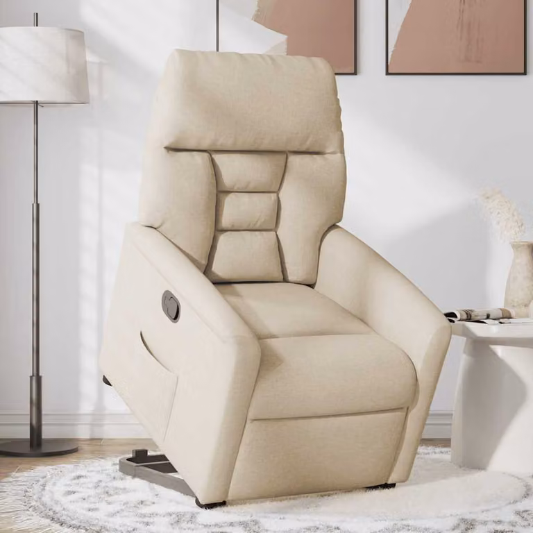 vidaXL Poltrona Alzapersona Reclinabile Crema in Tessuto