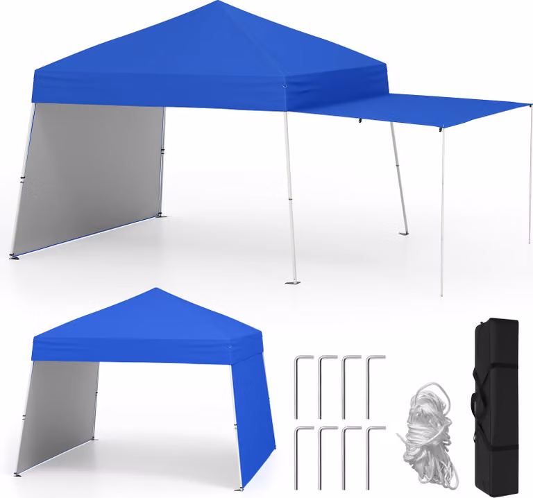 COSTWAY padiglione pop-up 430x280cm con 2 pareti laterali convertibili in tenda, padiglione da giardino portatile, tenda da campeggio per feste all'aperto blu