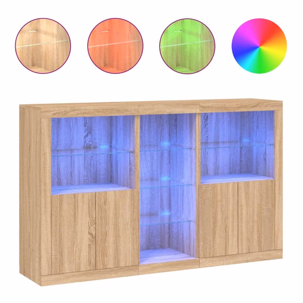 Credenza con Luci LED Rovere Sonoma 162x37x100 cm