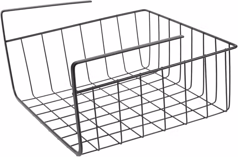 Cesto sottoregalo - Cesto sospeso per scaffali - Organizzatore per scaffali - Cesto per la cucina - Cesto salvaspazio - 37x26x11 cm - Nero