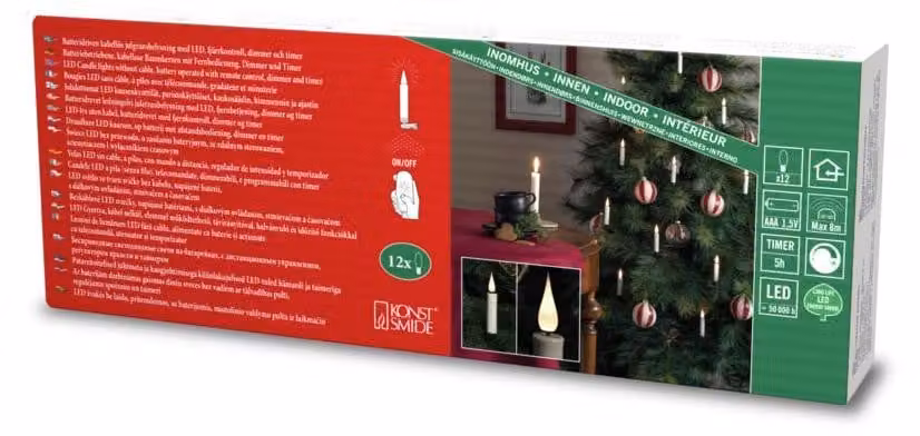 Illuminazione per albero di Natale con 12 LED, alimentata a batteria, luce bianco caldo