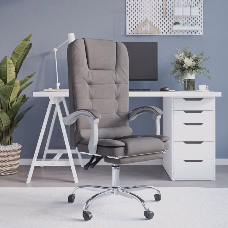 The Living Store Sedia da ufficio con funzione massaggio Tessuto Taupe
