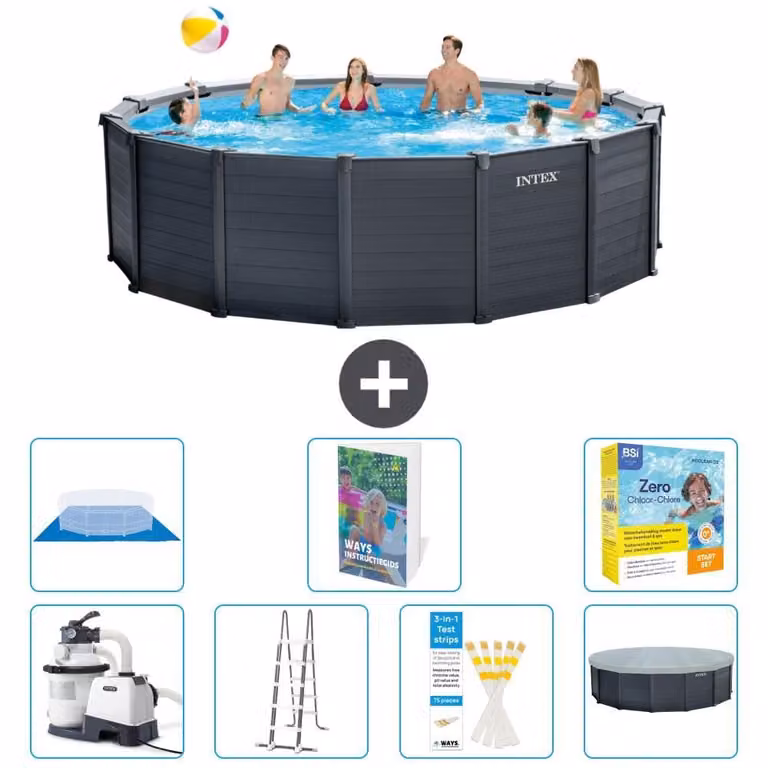 Pannello per piscina in grafite, modello Rund - 478x124 cm - composto da 6 elementi, codice S546