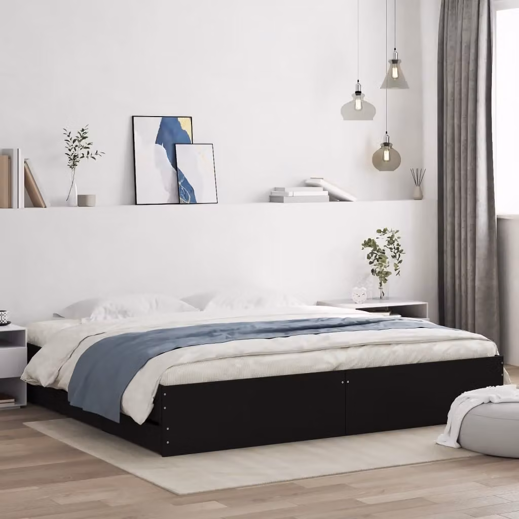 vidaXL Giroletto Moderno con Cassetti in Legno Multistrato Nero L/P/H: 160 x 200 x 33 cm – 1