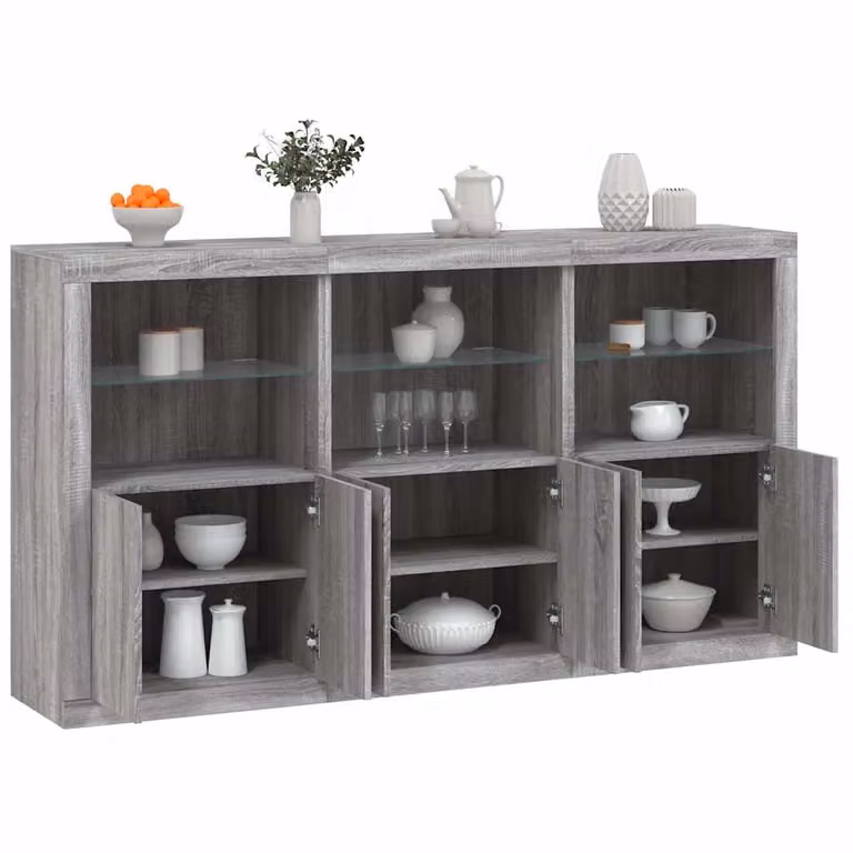 Credenza moderna vidaXL con luci LED integrata in grigio, L: 181,5 cm, P: 37 cm, H: 100 cm
