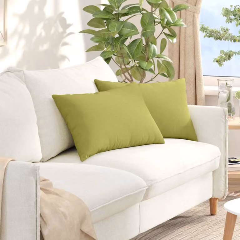 Set di 2 cuscini da divano vidaXL in tessuto verde chiaro con fodera rimovibile, L: 60 cm, P: 40 cm, H: 40 cm