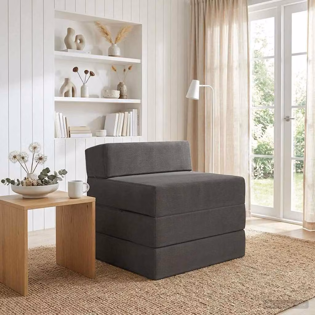 vidaXL Divano Letto Pieghevole Moderno Grigio con Struttura Imbottita L: 200 cm, P: 70 cm, H: 60 cm