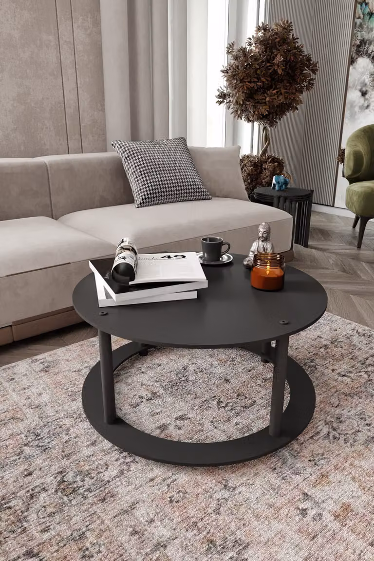 Skye Decor, tavolino di alta qualità, nero, Ø 70 cm, altezza 38 cm | 100% MDF, gambe in cartone pressato | Stile moderno e industriale per la tua casa, elegante e funzionale.